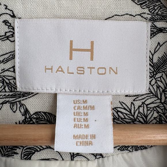 H by HALSTON Medium Linen Blend Blazer Jacket Cream Black Tropical Print Office - Picture 3 of 16